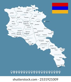 Armenia - detailed country map with cities and regions. Infographic icons. Vector illustration.