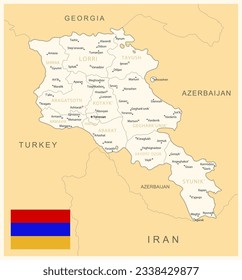 Armenia - detailed map with administrative divisions and country flag. Vector illustration