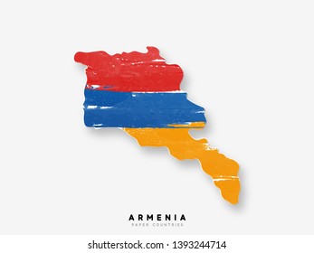 Armenia detailed map with flag of country. Painted in watercolor paint colors in the national flag.