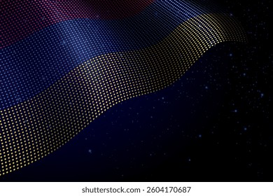 Armenia digital flag made of dots, waving over a starry dark background