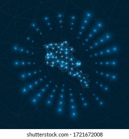 Armenia digital map. Glowing rays radiating from the country. Network connections and telecommunication design. Vector illustration.