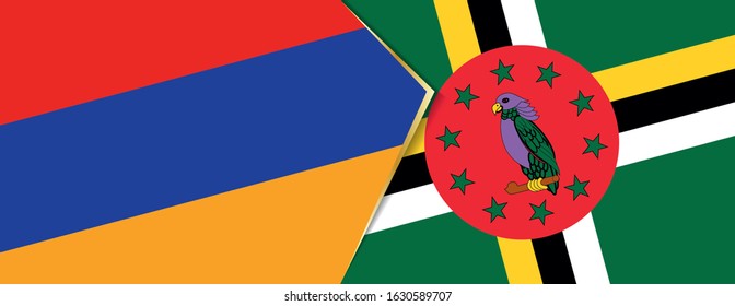 Armenia and Dominica flags, two vector flags symbol of relationship or confrontation.