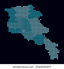 Armenia dotted map. Digital style map of the country on dark background. Armenia shape with circle dots. Colored dots style. Large size circles. Amazing vector illustration.