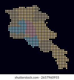 Armenia dotted map. Digital style map of the country on dark background. Armenia shape with square dots. Colored dots style. Large size squares. Amazing vector illustration.