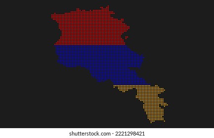 Armenia dotted map flag with grunge texture in mosaic dot style. Abstract pixel vector illustration of a country map with halftone effect for infographic. 