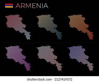 Armenia dotted map set. Map of Armenia in dotted style. Borders of the country filled with beautiful smooth gradient circles. Cool vector illustration.