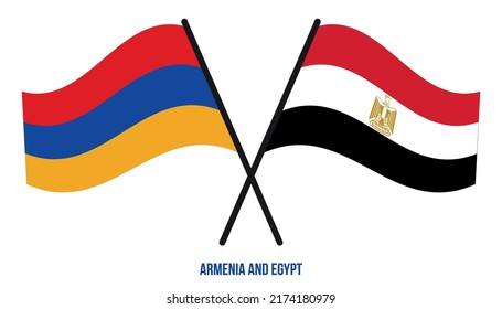 Armenia and Egypt Flags Crossed And Waving Flat Style. Official Proportion. Correct Colors.