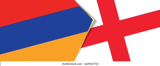 Armenia and England flags, two vector flags symbol of relationship or confrontation.