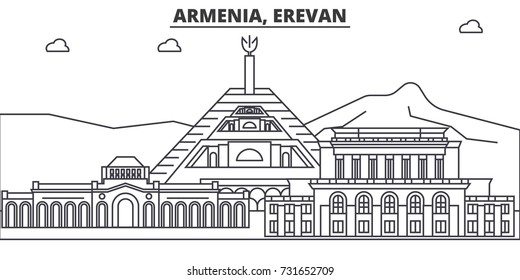 Armenia, Erevan architecture line skyline illustration. Linear vector cityscape with famous landmarks, city sights, design icons. Landscape wtih editable strokes