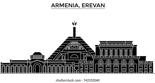 Armenia, Erevan architecture vector city skyline, travel cityscape with landmarks, buildings, isolated sights on background