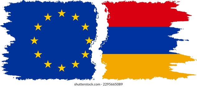 Armenia and European Union grunge flags connection, vector