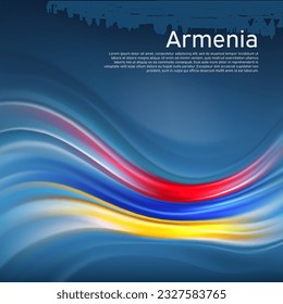 Armenia flag background. Abstract armenian flag in the blue sky. National holiday card design. State banner, armenia poster, patriotic cover, flyer. Business brochure design. Vector illustration