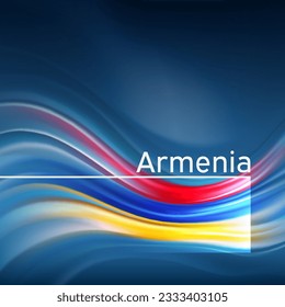 Armenia flag background. Abstract armenian flag in the blue sky. National holiday card design. State banner, armenia poster, patriotic cover, flyer. Business brochure design. Vector illustration