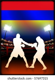 Bandera de Armenia con Boxer en el fondo del estadio Ilustración original