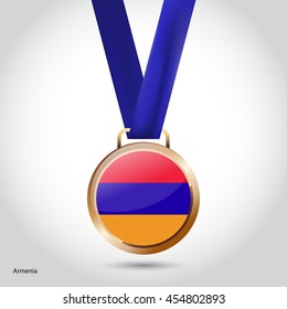 Armenia Flag in Bronze Medal. Olympic Game Bronze Medal. Vector Illustration