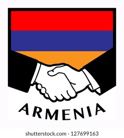 Armenia flag and business handshake, vector illustration