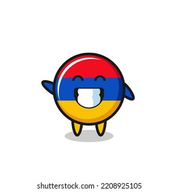 armenia flag cartoon character doing wave hand gesture , cute design