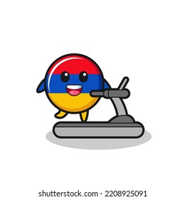 armenia flag cartoon character walking on the treadmill , cute design