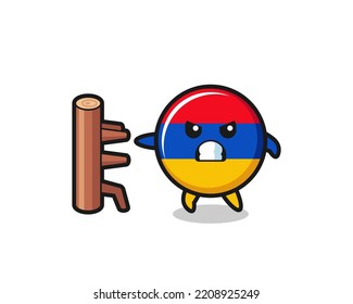 armenia flag cartoon illustration as a karate fighter , cute design