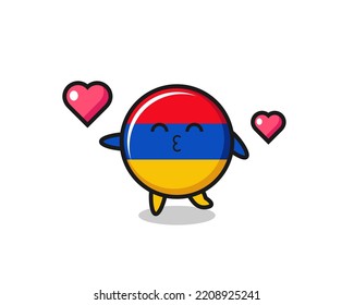 armenia flag character cartoon with kissing gesture , cute design