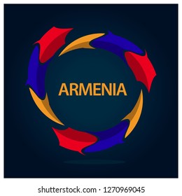 Armenia flag circle stock vector. Vector illustration on blue gradient background.
