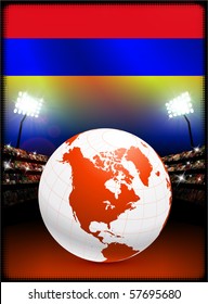 Armenia Flag with Globe on Stadium Background Original Illustration