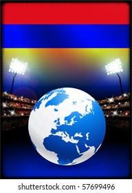 Bandera de Armenia con el globo sobre el fondo del estadio Ilustración original