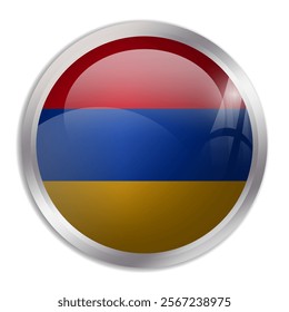 Armenia flag - glossy circle button displays a colorful flag representing a country cultural identity and heritage. The essence of national pride and unity.