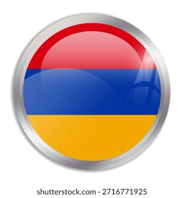Armenia flag - glossy circle button in metal frame displays a colorful flag of a country cultural identity and heritage. The essence of national pride and unity.
