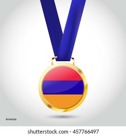 Armenia Flag in gold Medal. Vector Illustration. RIO Olympic Game gold Medal. Vector Illustration