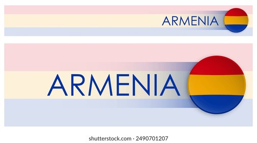 Armenien Flagge Horizontalen Web Banner im modernen Neomorphismus Stil. Webseite Armenisches Land-Header-Button für mobile Anwendung oder Internetseite. Vektorgrafik