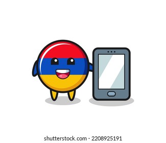 armenia flag illustration cartoon holding a smartphone , cute design