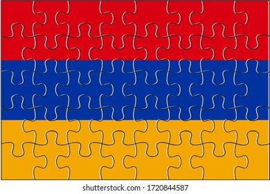Armenia Flag Jigsaw Puzzle. Vector illustration. 40 pieces of puzzles.