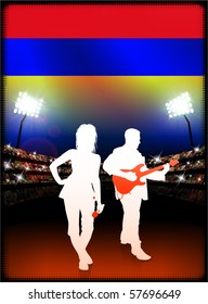 Armenia Flag with Live Music Band on Stadium Background Original Illustration