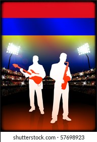 Armenia Flag with Live Music Band on Stadium Background Original Illustration