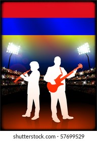 Armenia Flag with Live Music Band on Stadium Background Original Illustration