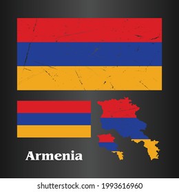 Armenia Flag with Map in grunge texture. Vector template.