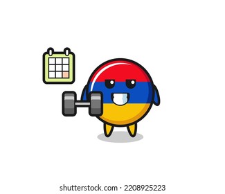 armenia flag mascot cartoon doing fitness with dumbbell , cute design