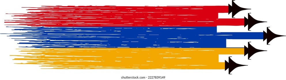 Armenia flag with military fighter jets isolated   background