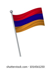 Armenia flag on the flagpole. Official colors and proportion correctly. waving of Armenia flag on flagpole, vector illustration isolate on white background.