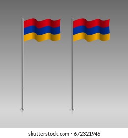 Armenia flag on the flagpole. Official colors and proportion correctly. High detailed vector illustration. 3d and isometry. EPS10