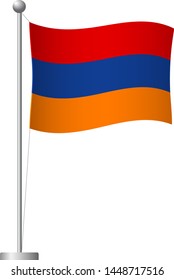 Armenia flag on pole. Metal flagpole. National flag of Armenia vector illustration