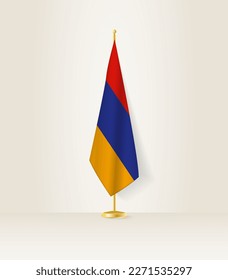 Armenia flag on a flag stand. Vector illustration.