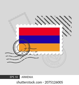 Armenia flag postage stamp. Isolated vector illustration on grey post stamp background and specify is vector eps10.