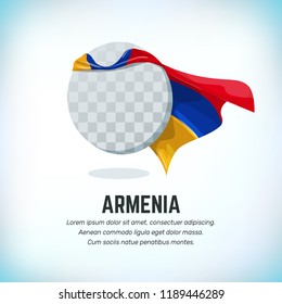 Armenia flag. Round flying template with national color cloak. Can be used with logo or mascot. Use for sport or political symbol. Flag Day. Independence Day. National holiday. Travel icon. Vector.
