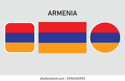 Conjunto de iconos de la bandera de ARMENIA. Un conjunto de banderas en Formas cuadradas, rectangulares y redondas. Icono de la bandera. Colores estándar. Ilustración vectorial.	