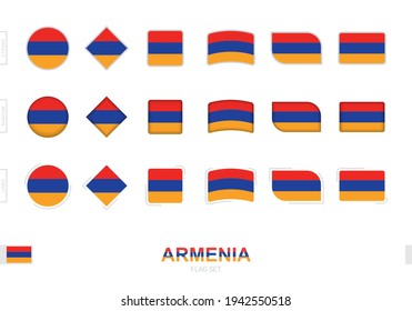 Armenia flag set, simple flags of Armenia with three different effects. Vector illustration.