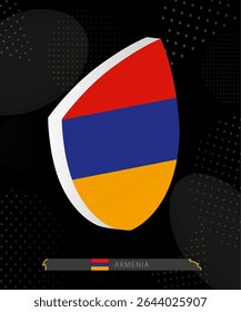 Armenia Flag Shield icon in 3D on Dark Modern Abstract Rugby Background. Perfect for sports events, heritage themes, national celebrations, and patriotic designs.