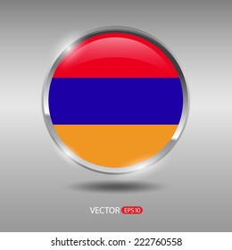 Armenia flag, shiny, glossy metal vector badge