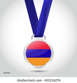 Armenia Flag in Silver Medal. Vector Illustration. RIO Olympic Game silver Medal. Vector Illustration